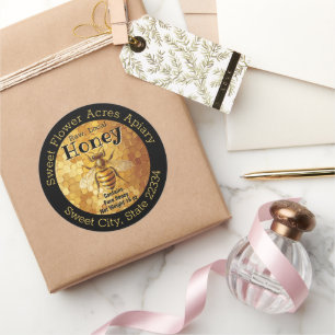 Sticker Rond Noir Miel Bee Miel Apiary Business Bottle Étiquett