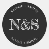 Sticker Rond Noir minimaliste Élégant Gras Initiales Mariage (Devant)