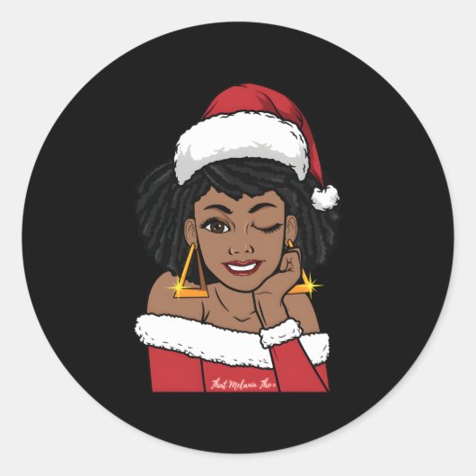 Sticker Rond Noir Mme Claus W Afro Winking Africain-Américain (Devant)