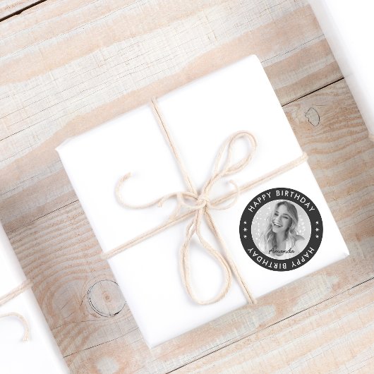 Sticker Rond Noir Moderne Classique Classique Joyeux Anniversai