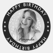 Sticker Rond Noir Moderne Classique Classique Joyeux Anniversai (Devant)