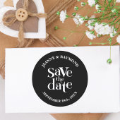 Sticker Rond Noir moderne Enregistrer le Faire-part Mariage dat