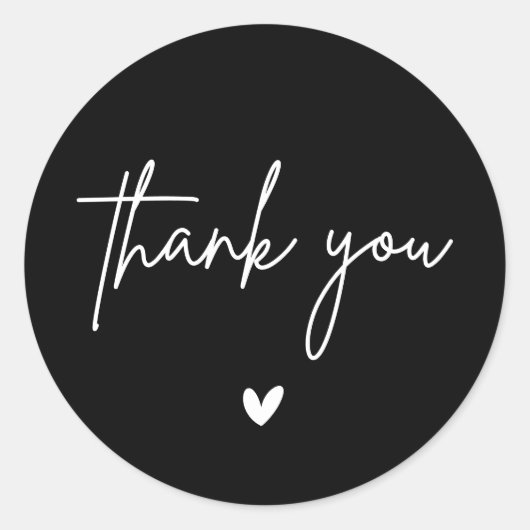 Sticker Rond Noir Moderne Merci Monogramme Mariage Coeur (Devant)