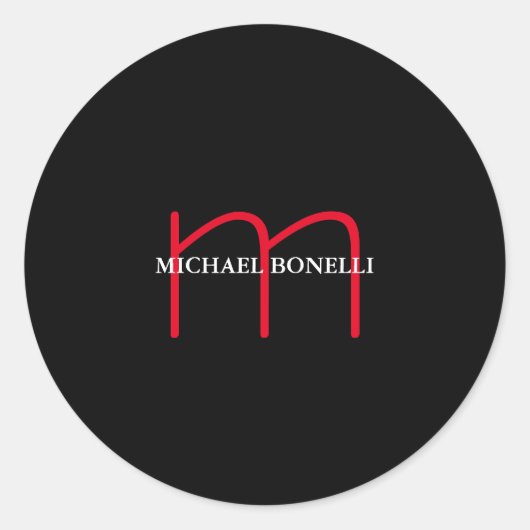 Sticker Rond Noir moderne rouge monogramme professionnel (Devant)