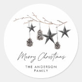 Sticker Rond Noir moderne scandi élégant script Noël Vacances (Devant)