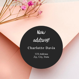 Sticker Rond Noir nous avons déplacé une nouvelle adresse