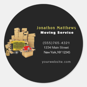 Sticker Rond Noir Nous Déplaçons Boîtes Service d'Emballage Soc