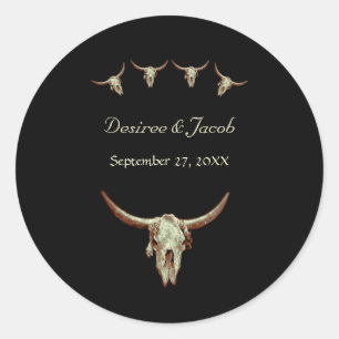 Sticker Rond Noir occidental Russe Mariage Vache Taureau crâne