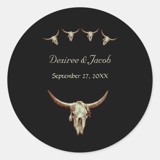 Sticker Rond Noir occidental Russe Mariage Vache Taureau crâne (Devant)