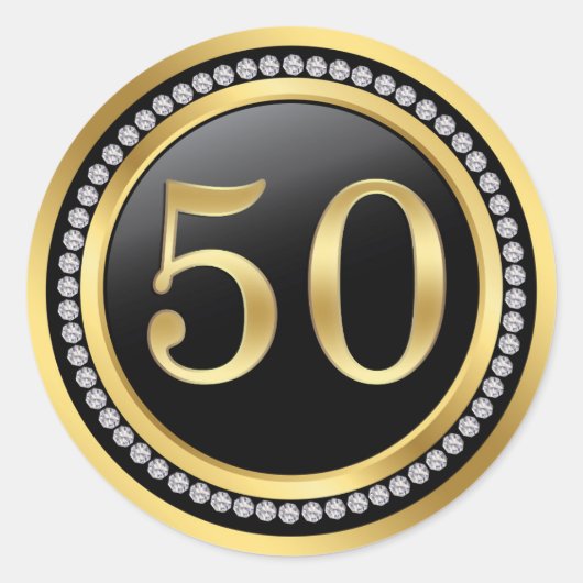 Sticker Rond Noir & or, diamants 50e anniversaire du Mariage (Devant)