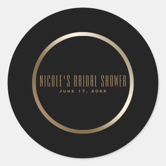 Sticker Rond Noir & Or Elegant Classy Glam Wedding Favor (Devant)