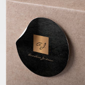 Sticker Rond Noir or élégant script monogramme nom cuir