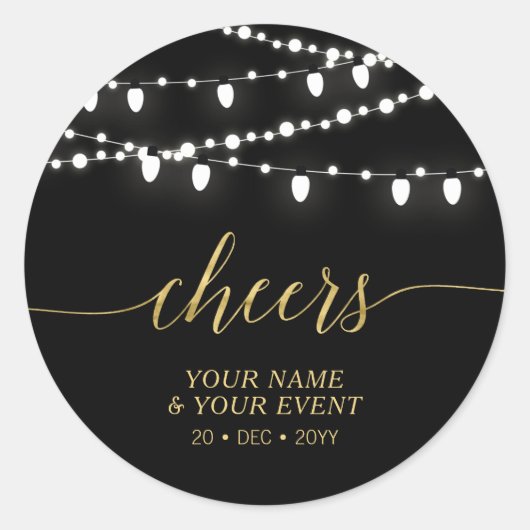 Sticker Rond Noir & Or | moderne Cheers Adulte Anniversaire Fav (Devant)