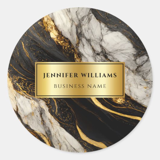 Sticker Rond Noir or moderne et Marbre blanc QR Code (Devant)