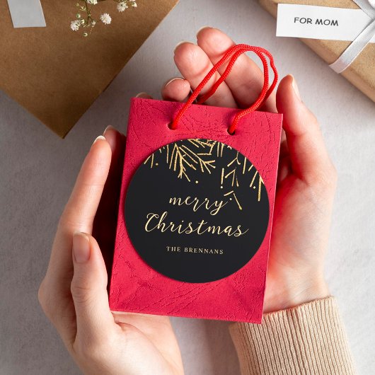 Sticker Rond Noir Or moderne Noël Élégant vacances