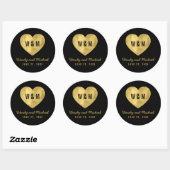 Sticker Rond Noir & Or Monogramme Mariage coeur Enregistrer la  (Feuille)
