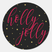 Sticker Rond Noir & Or Script Red Holly Jolly Noël (Devant)