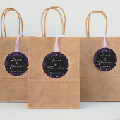 Sticker Rond Noir paillettes violettes merci