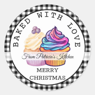 Sticker Rond Noir Plaid Noël Cuit Avec Loisir Cupcake