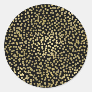 Sticker Rond Noir & points dorés brillants Confetti Élégant Chi