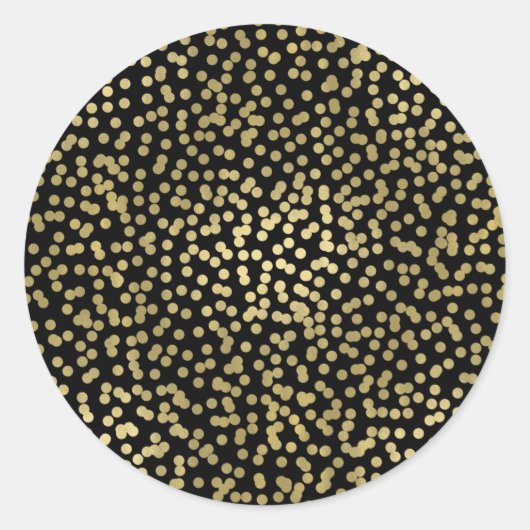 Sticker Rond Noir & points dorés brillants Confettis Élégant Ch (Devant)