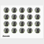 Sticker Rond Noir Pomeranian (Feuille)