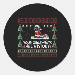 Sticker Rond Noir Poodle Noël Arbre Lumières Décorations Xma