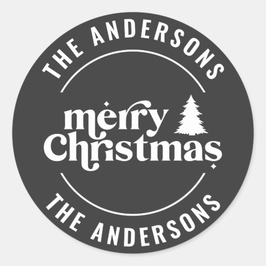Sticker Rond Noir rétro Noël moderne minimal unique (Devant)