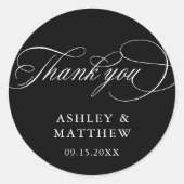 Sticker Rond Noir romantique Calligraphie Mariage Merci (Devant)