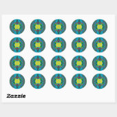 Sticker Rond ~ Noir rose bleu et jaune fractal ~ (Feuille)