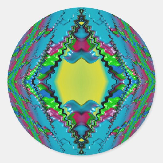 Sticker Rond ~ Noir rose bleu et jaune fractal ~ (Devant)
