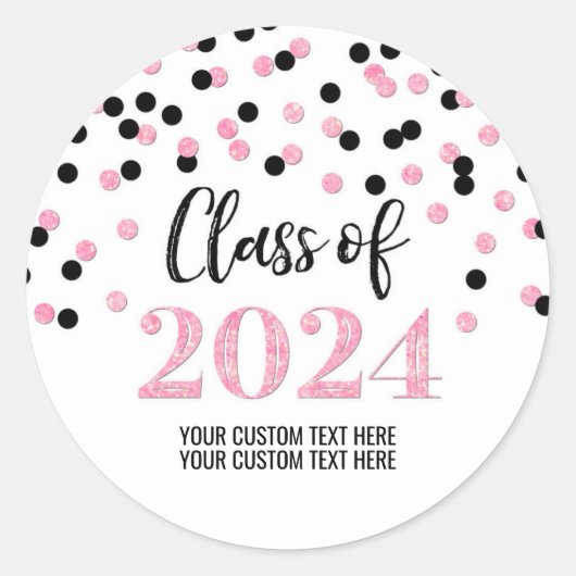 Sticker Rond Noir rose Confetti Graduation 2024 (Devant)