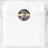Sticker Rond Noir & Rose Gold Marble Boîte, Nom & Monogramme (Sac)