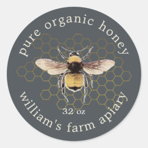 Sticker Rond Noir rouge abeille à miel Apiary Gold Honeycomb Of