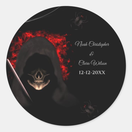 Sticker Rond Noir rouge foncé moody gothique crâne halloween ar (Devant)