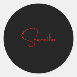 Sticker Rond Noir Rouge Votre Nom Minimaliste Moderne Calligrap
