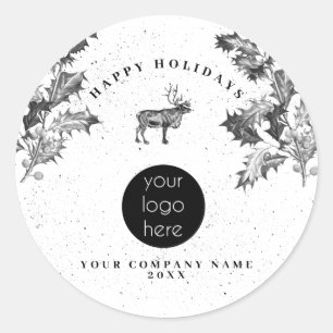 Sticker Rond Noir Rustique Blanc Vacances Affaires Logo Noël