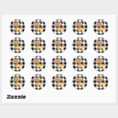 Sticker Rond Noir rustique et blanc plaid avec Citrouilles auto (Feuille)