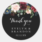 Sticker Rond Noir rustique Merci botanique mariage Faveur (Devant)