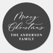 Sticker Rond Noir script de Noël moderne (Devant)