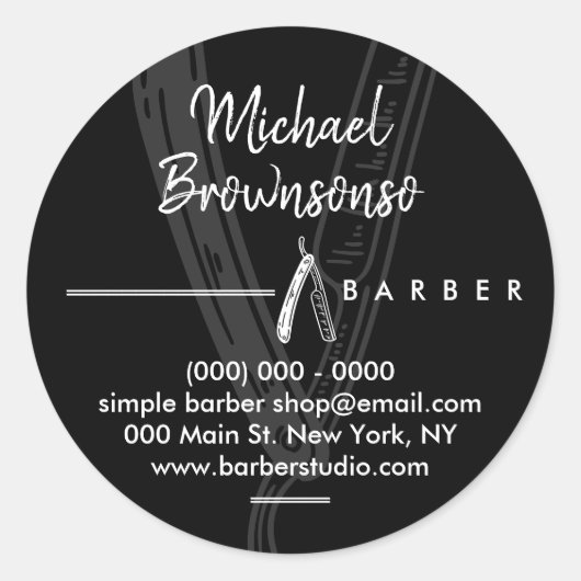 Sticker Rond Noir simple foncé Logo Razor Barber (Devant)
