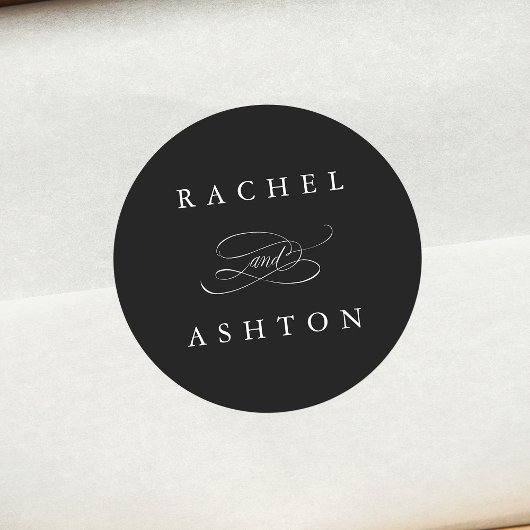 Sticker Rond Noir Simple Mariage élégant
