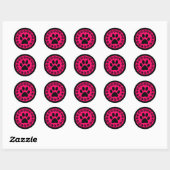 Sticker Rond Noir sur Empreintes de pattes roses (Feuille)