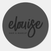 Sticker Rond Noir sur Noir Moderne Brush Script Beauté Business (Devant)