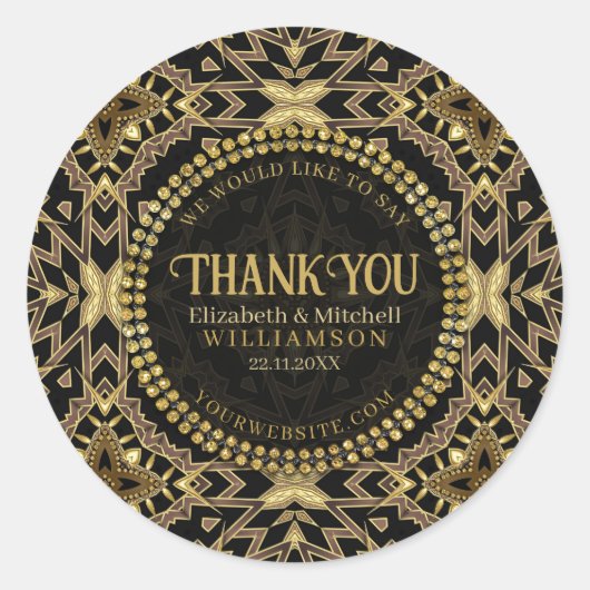 Sticker Rond Noir+ Taupe Or Art déco moderne Merci (Devant)