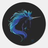 Sticker Rond Noir Unicorne Bleu argent (Devant)