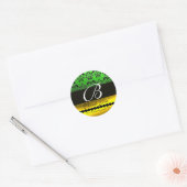 Sticker Rond NOIR VERT OR DAMASK MONOGRAM Merci (Enveloppe)
