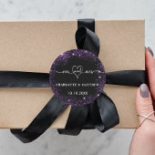 Sticker Rond Noir violet m mrs coeur mariage