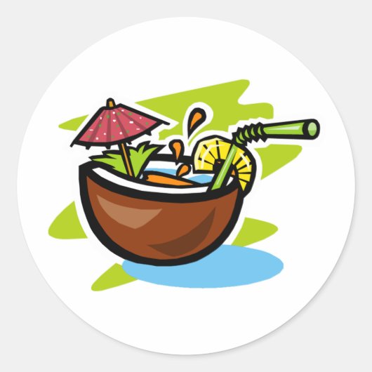Sticker Rond Noix de coco 2 Boisson de fruits tropicaux (Devant)