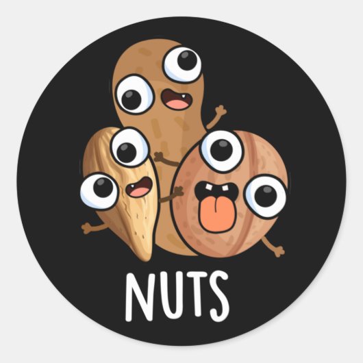 Sticker Rond Noix Drôle Nutty Food Pun Dark BG (Devant)
